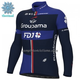 Maglia 2023 Groupama FDJ Manica Lunga Winter Invernale Nero Blu